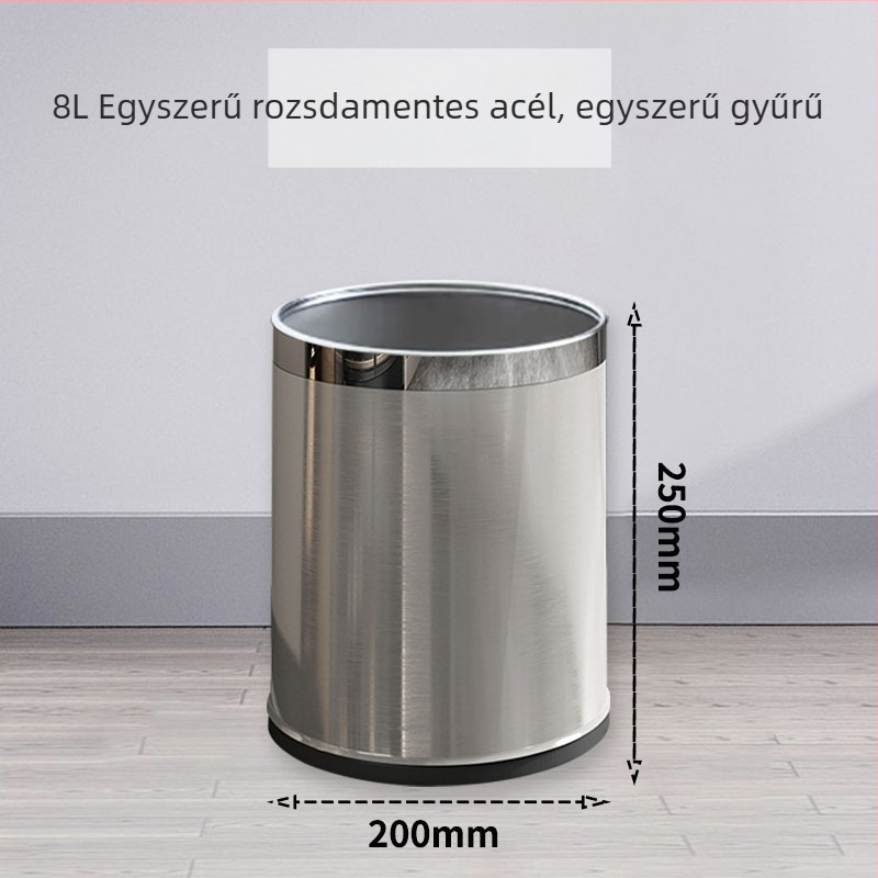 Rozsdamentes acél szemetes, dupla rétegű, fedél nélkül, 12 L, otthoni használatra (konyha, nappali, fürdőszoba)