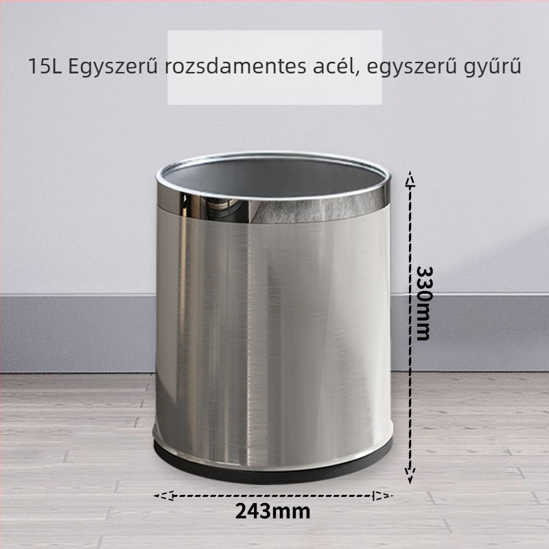 Rozsdamentes acél szemetes, dupla rétegű, fedél nélkül, 12 L, otthoni használatra (konyha, nappali, fürdőszoba)