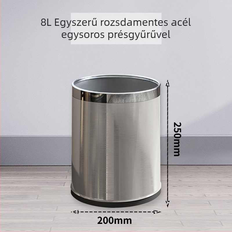 Rozsdamentes acél szemetes, dupla rétegű, fedél nélkül, 12 L, otthoni használatra (konyha, nappali, fürdőszoba)