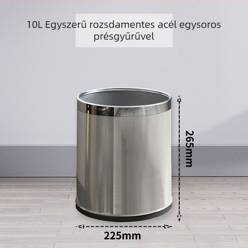 Rozsdamentes acél szemetes, dupla rétegű, fedél nélkül, 12 L, otthoni használatra (konyha, nappali, fürdőszoba)