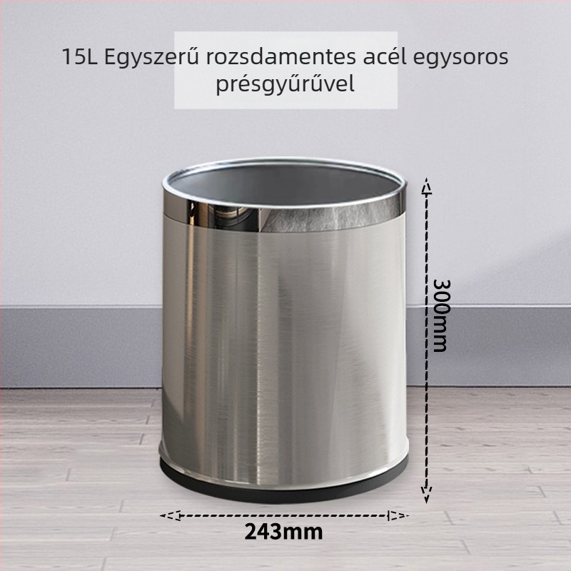 Rozsdamentes acél szemetes, dupla rétegű, fedél nélkül, 12 L, otthoni használatra (konyha, nappali, fürdőszoba)