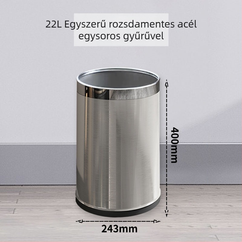 Rozsdamentes acél szemetes, dupla rétegű, fedél nélkül, 12 L, otthoni használatra (konyha, nappali, fürdőszoba)