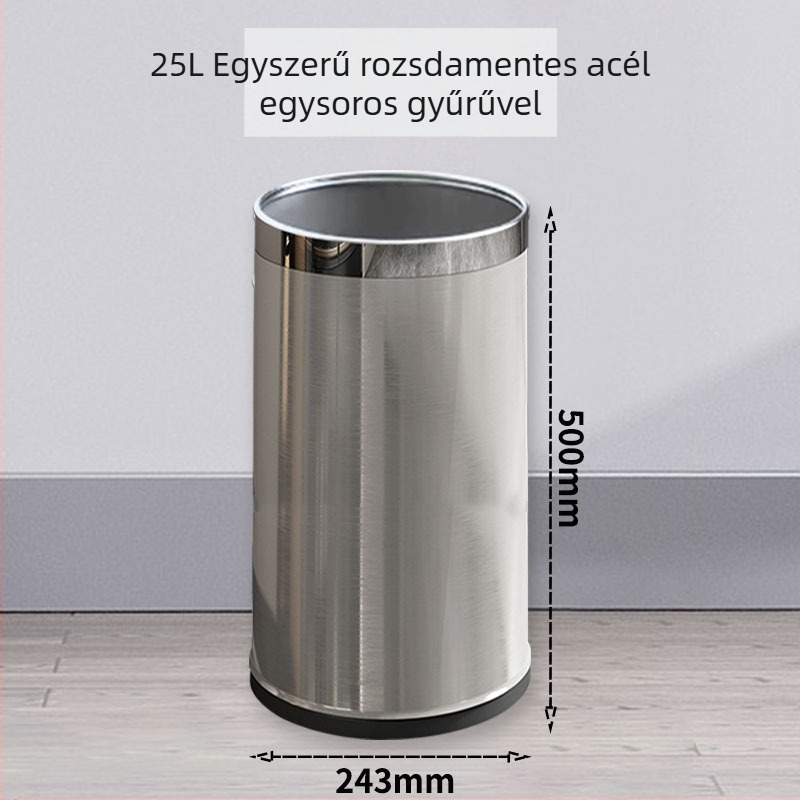Rozsdamentes acél szemetes, dupla rétegű, fedél nélkül, 12 L, otthoni használatra (konyha, nappali, fürdőszoba)