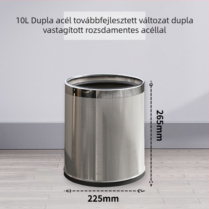 Rozsdamentes acél szemetes, dupla rétegű, fedél nélkül, 12 L, otthoni használatra (konyha, nappali, fürdőszoba)