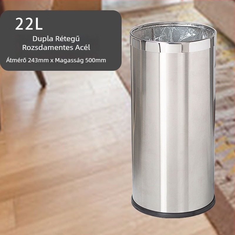 Rozsdamentes acél szemetes, dupla rétegű, fedél nélkül, 12 L, otthoni használatra (konyha, nappali, fürdőszoba)