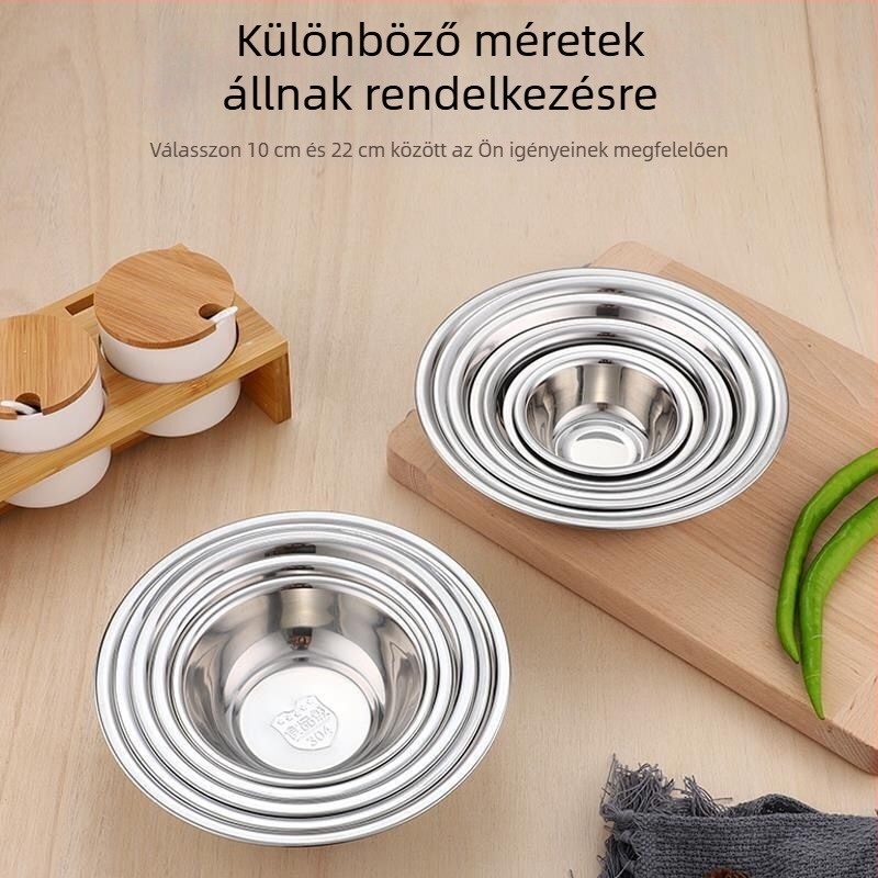 304 rozsdamentes acél konyhai tál, kerek, átmérő 10–17,9 cm, egyszínű, egyszerű stílus