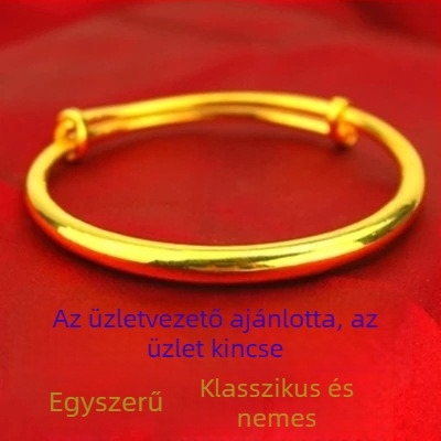 Aranyozott sárgaréz karperec, kör alakú formájú, push-pull záródás, rajzfilmszerű stílus, friss és édes