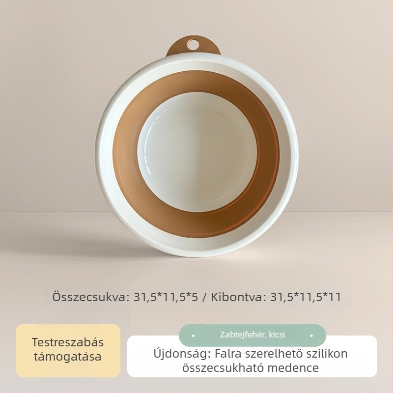 Összecsukható műanyag mosókád arc- és hajmosáshoz, kerek műanyag mosókád zöldségek mosásához, bővíthető nagy kád.