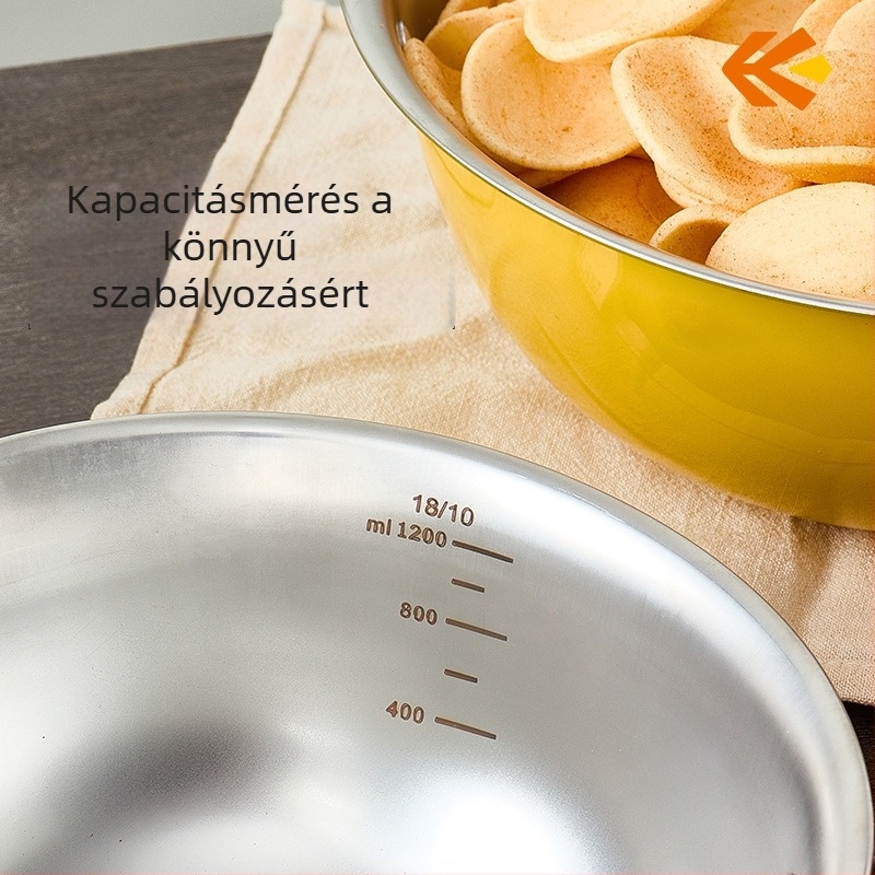 Koreai stílusú rozsdamentes acélból készült tál két fogantyúval, salátákhoz és gyümölcsökhöz, háztartási felhasználásra, tojás felverésére.