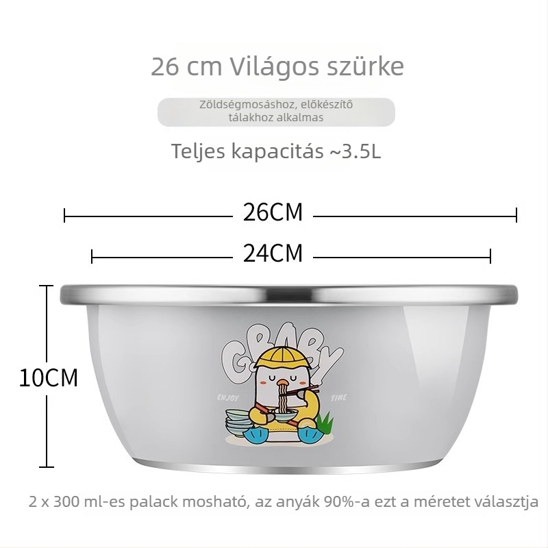 Élelmiszer-minőségű rozsdamentes acél konyhai mosóedény szűrőkosárral, zöldségek mosására, tojás felverésére és tészta dagasztására – 23×9,5×21 cm