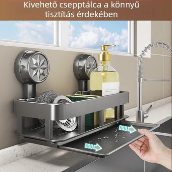 Szívócsésze oldalsó konyhai szervező, multifunkcionális öblítő/lefolyó polc, tartó a pálcikák számára