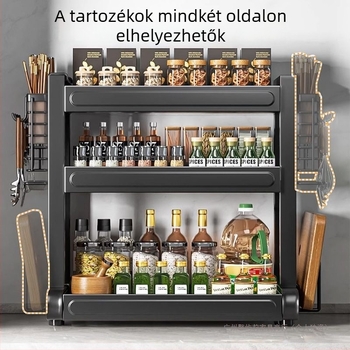 Pult tetején elhelyezett fűszertartó evőpálcika- és kés tartóval, multifunkcionális konyhai szervező
