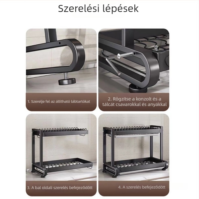 Pult tetején elhelyezett fűszertartó evőpálcika- és kés tartóval, multifunkcionális konyhai szervező