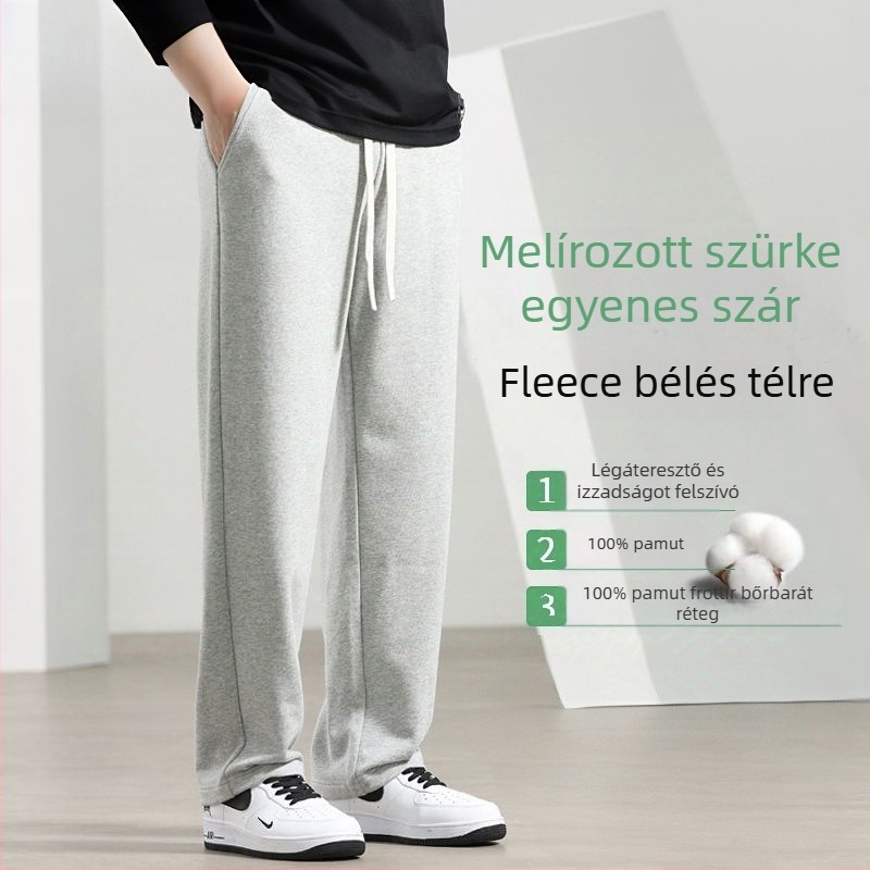 100% pamut férfi tréningnadrág, lazább szabás, nehéz pamut, frottírszövet belső, nagy méret, egyenes szár