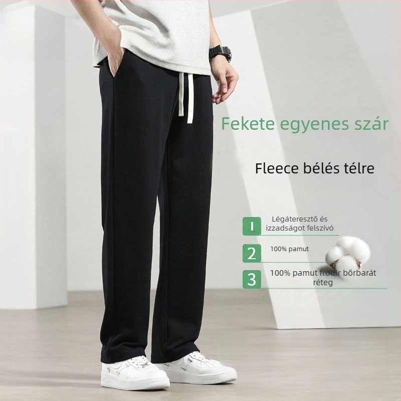 100% pamut férfi tréningnadrág, lazább szabás, nehéz pamut, frottírszövet belső, nagy méret, egyenes szár