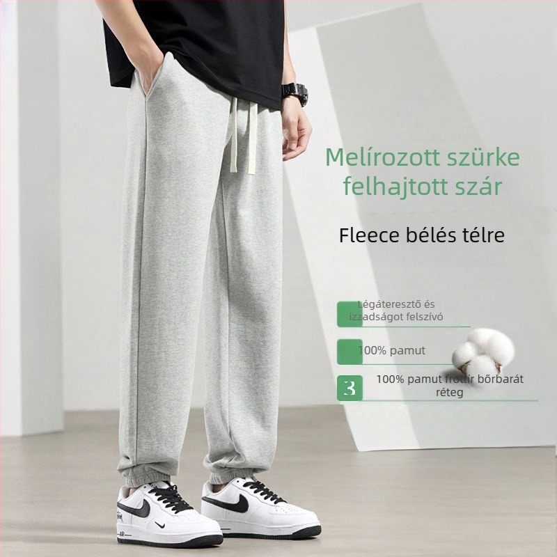 100% pamut férfi tréningnadrág, lazább szabás, nehéz pamut, frottírszövet belső, nagy méret, egyenes szár