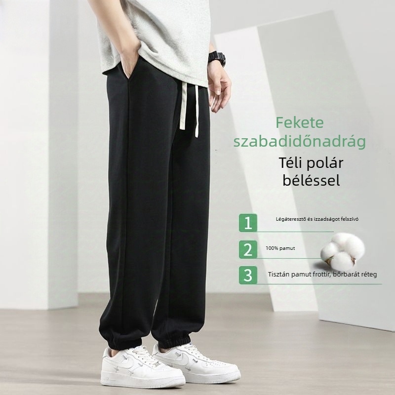 100% pamut férfi tréningnadrág, lazább szabás, nehéz pamut, frottírszövet belső, nagy méret, egyenes szár