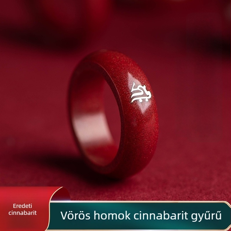 Cinnabar és ezüst beépítésű gyűrű, Sárkányév zodiákus köves ékszer, uniszex, kézzel készített
