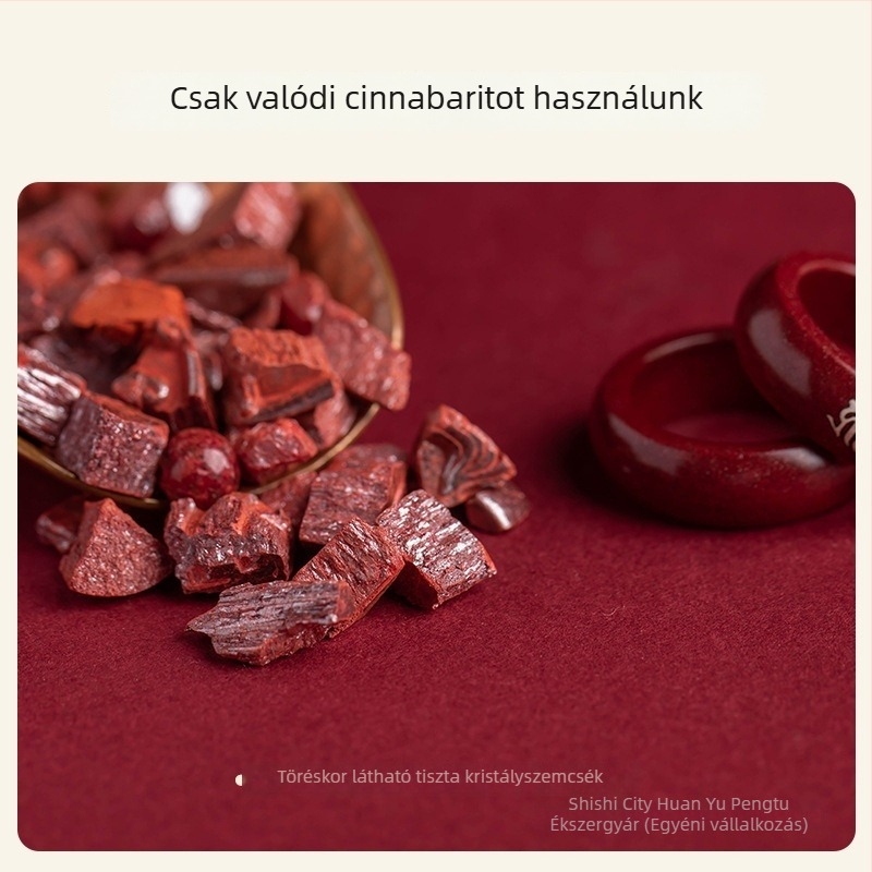 Cinnabar és ezüst beépítésű gyűrű, Sárkányév zodiákus köves ékszer, uniszex, kézzel készített