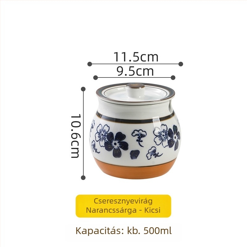 Kerámiás zsír- és olajtartó edény kanállal, hőálló, fűszertartó az olajhoz és csípős paprikához
