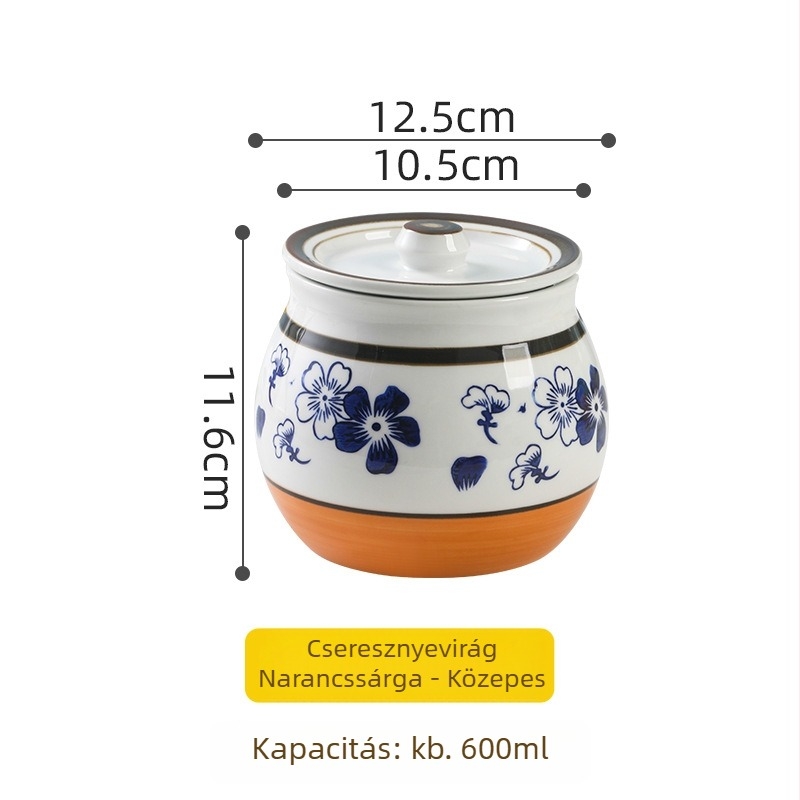 Kerámiás zsír- és olajtartó edény kanállal, hőálló, fűszertartó az olajhoz és csípős paprikához