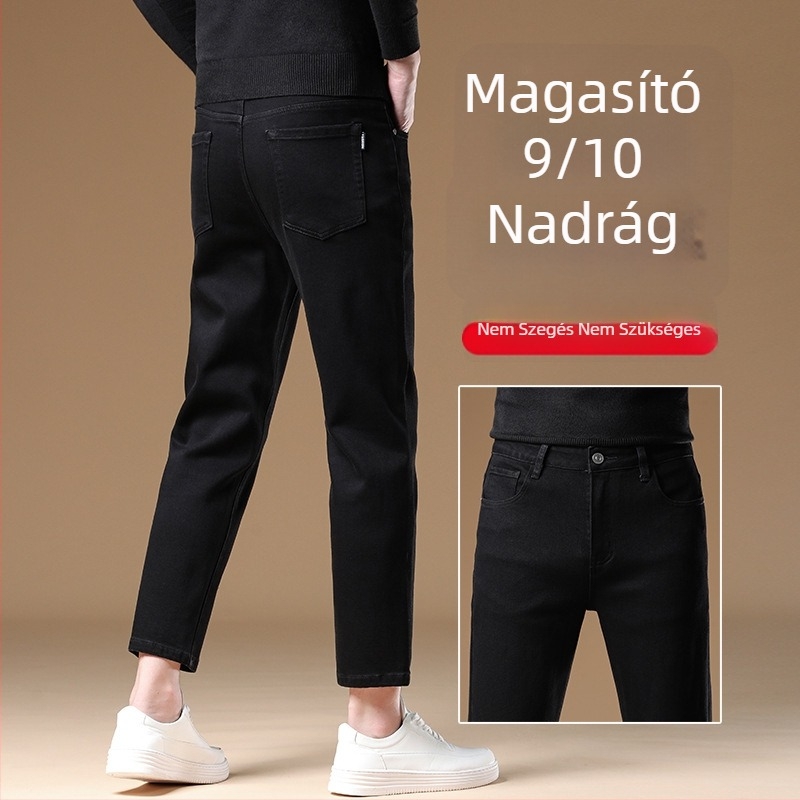 Prémium fekete férfi farmernadrág, egyenes szabás, 9/10 hossz, őszi-téli