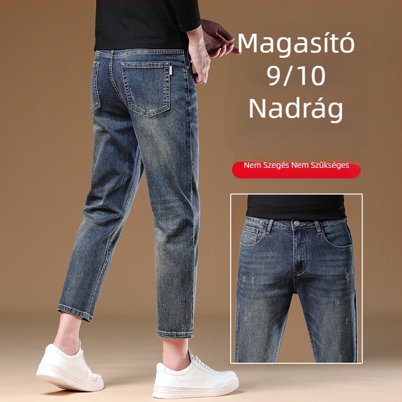 Prémium fekete férfi farmernadrág, egyenes szabás, 9/10 hossz, őszi-téli