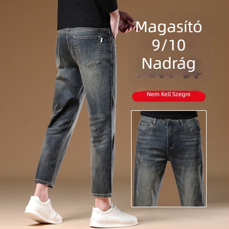 Prémium fekete férfi farmernadrág, egyenes szabás, 9/10 hossz, őszi-téli