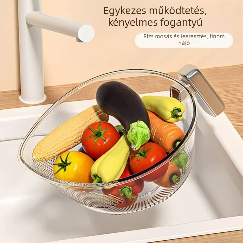 Könnyű luxus konyhai rizsmosó készlet szűrővel és leeresztő kosárral, multifunkciós zöldség- és gyümölcsvmosó tál