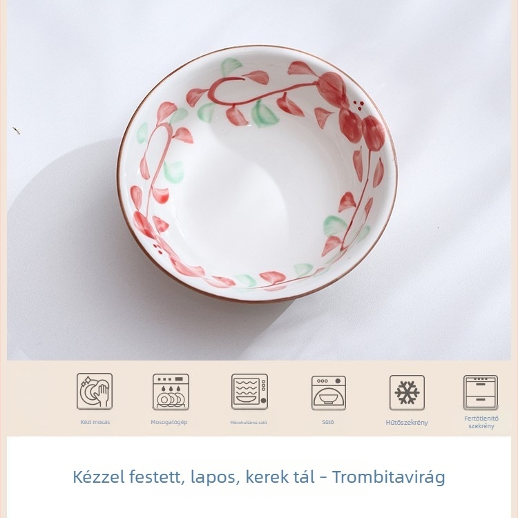 Japán virágmintás kerámiatálak — rizses tál, mély tál, sekély tál, desszerttál