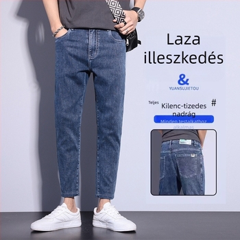 Férfi 9/10 hosszúságú farmernadrág, egyenes szár, slim fit, bokáig érő, tavasz-nyár 2024