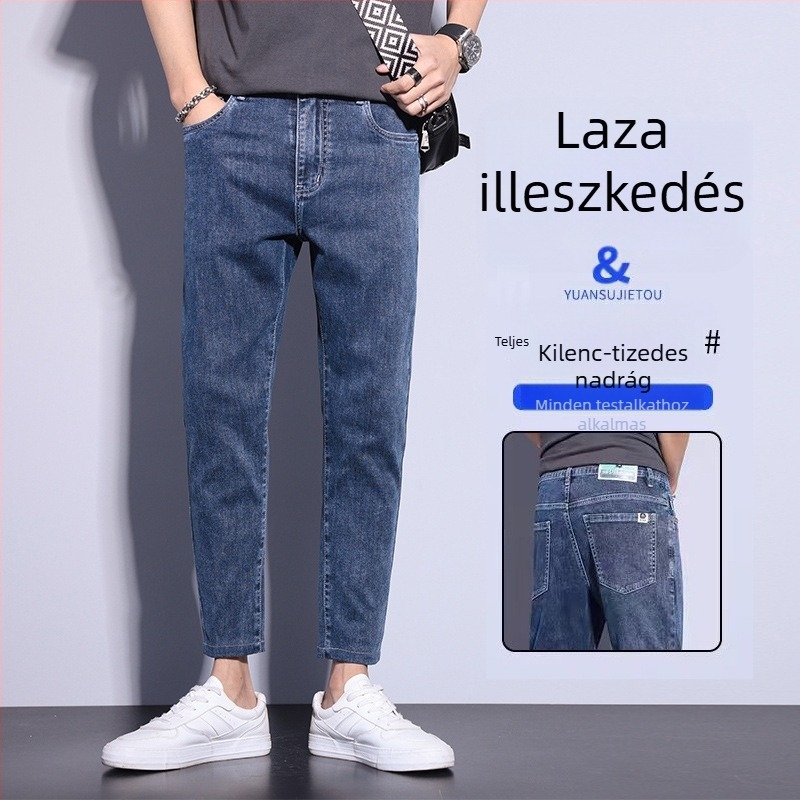 Férfi 9/10 hosszúságú farmernadrág, egyenes szár, slim fit, bokáig érő, tavasz-nyár 2024