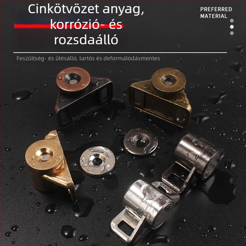 Bronz színű mágneses szekrényajtó-zár, cinkötvözetből, automatikus tartással