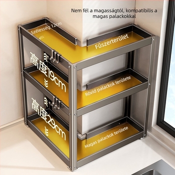 Konyhai sarokhoz készült fűszer- és késrács, minimalist munkapult-organizátor szénacélból, fúrás nélküli telepítés, modell 2026