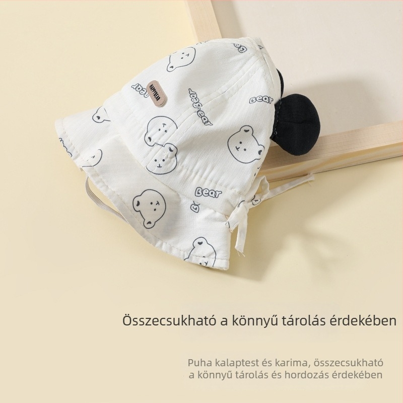 Baba vödörkalap széles karimával, aranyos koreai stílus, lélegző napvédelme fiúknak és lányoknak, tavasz-ősz