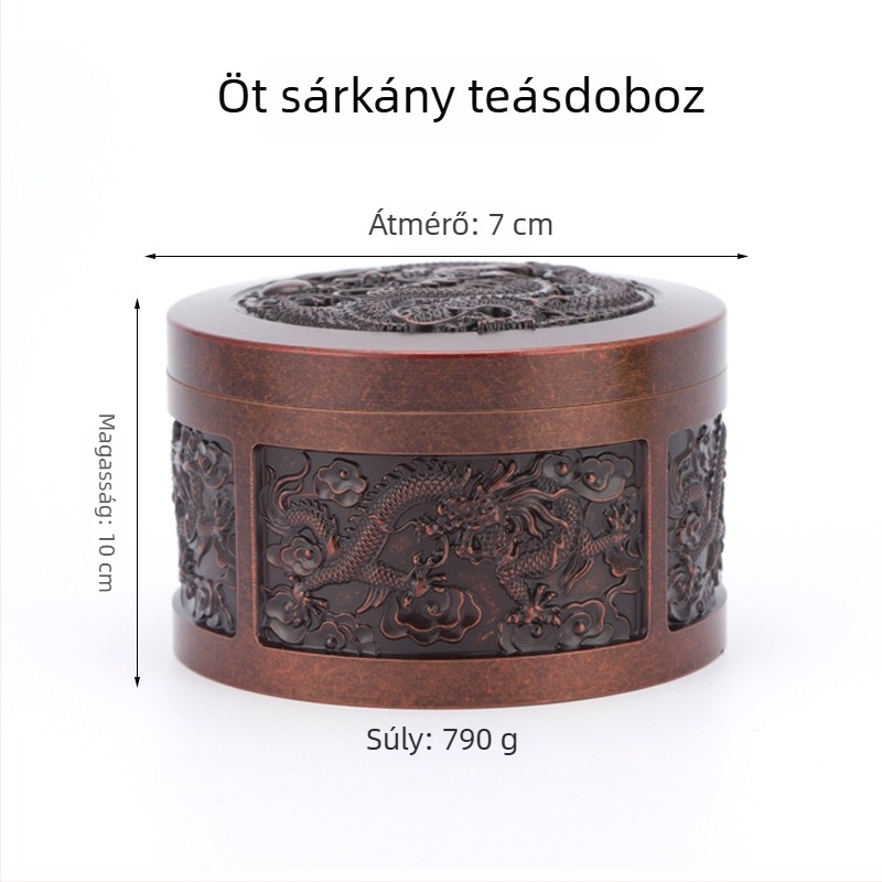 Sárgaréz teátároló edény zárható fedéllel – Pu'er tea számára, prémium nedvességálló kivitel, aranyszínű felülettel