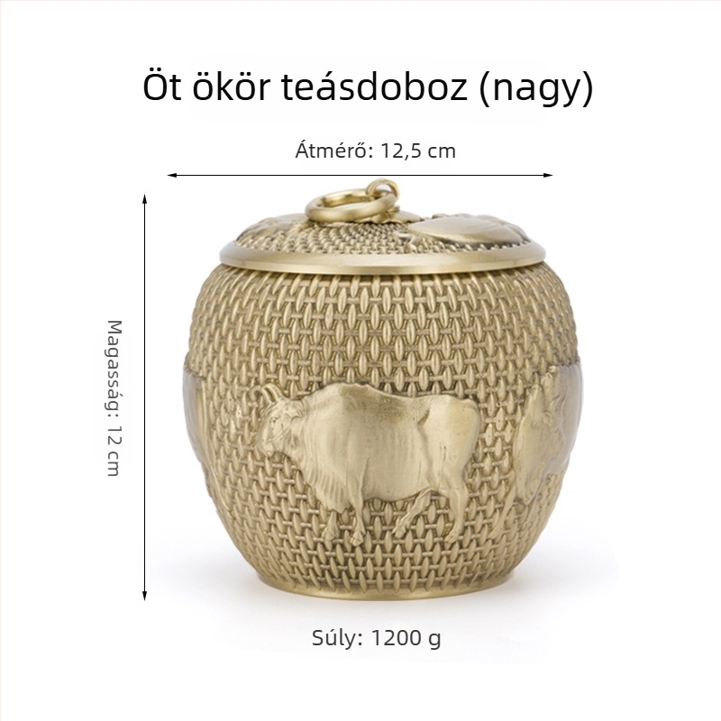 Sárgaréz teátároló edény zárható fedéllel – Pu'er tea számára, prémium nedvességálló kivitel, aranyszínű felülettel