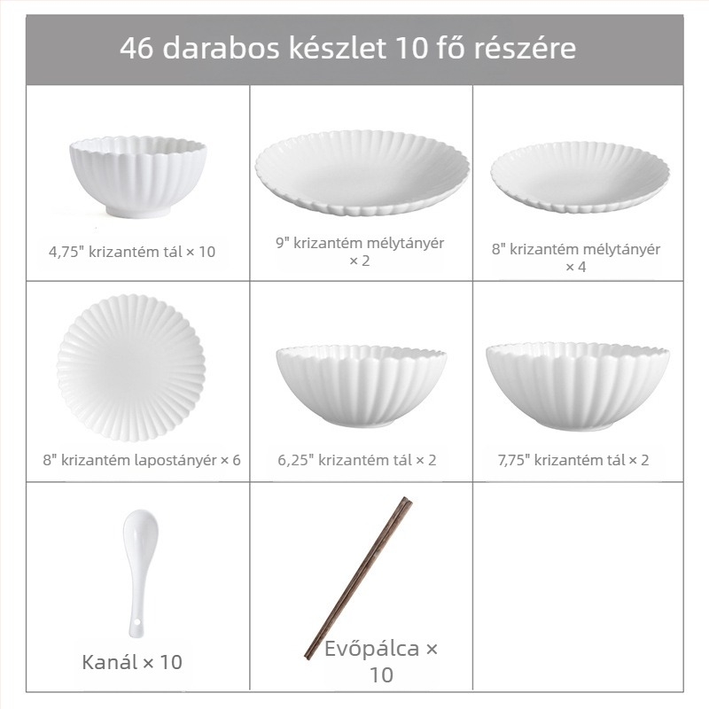 Testreszabható porcelán étkészlet vintage krizantéma mintával – háztartási tányérok, rizses tál, főételes tál, gyümölcstál