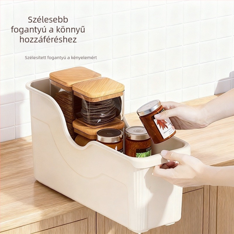 Konyhai tároló doboz fedő tartóval, fűszertartó, szekrény rendező, csúszó tárolókosár