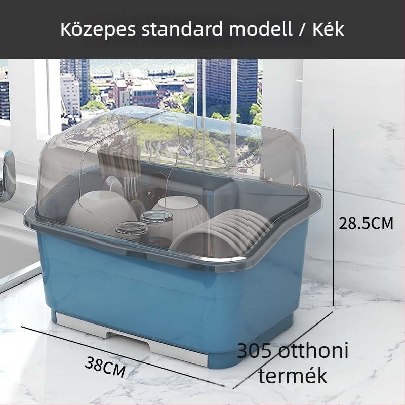 Konyhai szárító polc fedéllel – kompakt tároló a tálak, tányérok és evőeszközök számára
