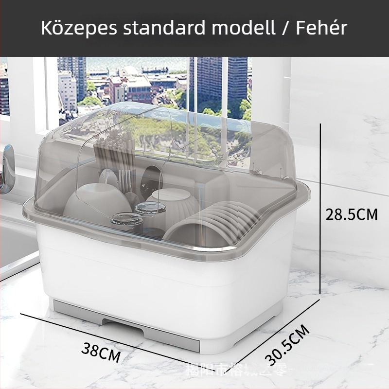 Konyhai szárító polc fedéllel – kompakt tároló a tálak, tányérok és evőeszközök számára