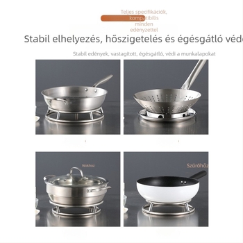 Rozsdamentes acélból készült kör alakú edényállvány, multifunkcionális konyhai tároló hőszigetelő alátéttel