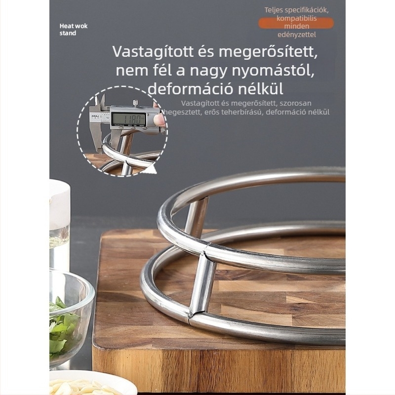 Rozsdamentes acélból készült kör alakú edényállvány, multifunkcionális konyhai tároló hőszigetelő alátéttel