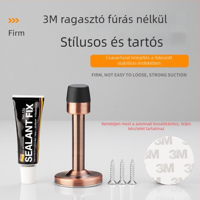 Rozsdamentes acélból készült felső ajtóvédő furat nélkül, ütközésgátló gumival, fürdőszobai ajtóhoz