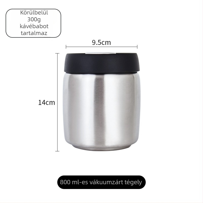 Vákuumzáras kávétároló edény, 800–1000 ml, 304 rozsdamentes acél, fényálló