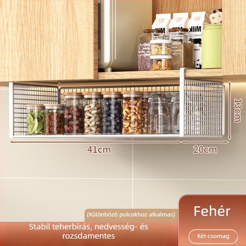 Konyhai szekrények alatti többfunkciós függő tárolópolc, fúrás nélkül, az ajtók alá akasztáshoz