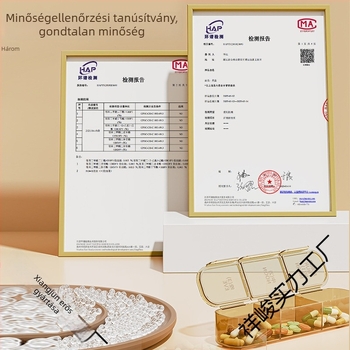 Családi gyógyszeres doboz elkülönített rekeszekkel, gyerekbiztonsági zár, átlátszó fedél, por- és nedvességálló gyógyszer-tároló