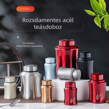 Rozsdamentes acél teás tároló edény hermetikus fedéllel, konyhai tároló teához és gabonákhoz
