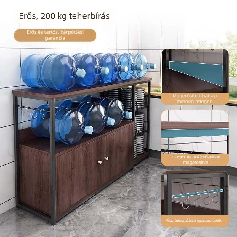 Konyhai multifunkcionális tárolóállvány, 3‑rétegű padlóálló és falra szerelhető mikró- és edények tárolója