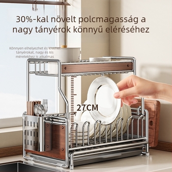 Rozsdamentes acél konyhai edény- és tányértartó állvány – többfunkciós, kihúzható leeresztő állvány tálakhoz, tányérokhoz és evőeszközökhöz